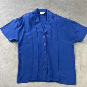 VTG Christian Dior Chemises Shirt Top Womens 4 Button Down Satin Short Sleeve